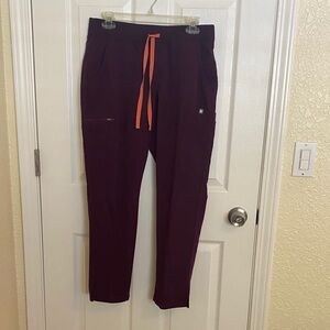 Figs Women's Burgundy Joggers with Orange Drawstring